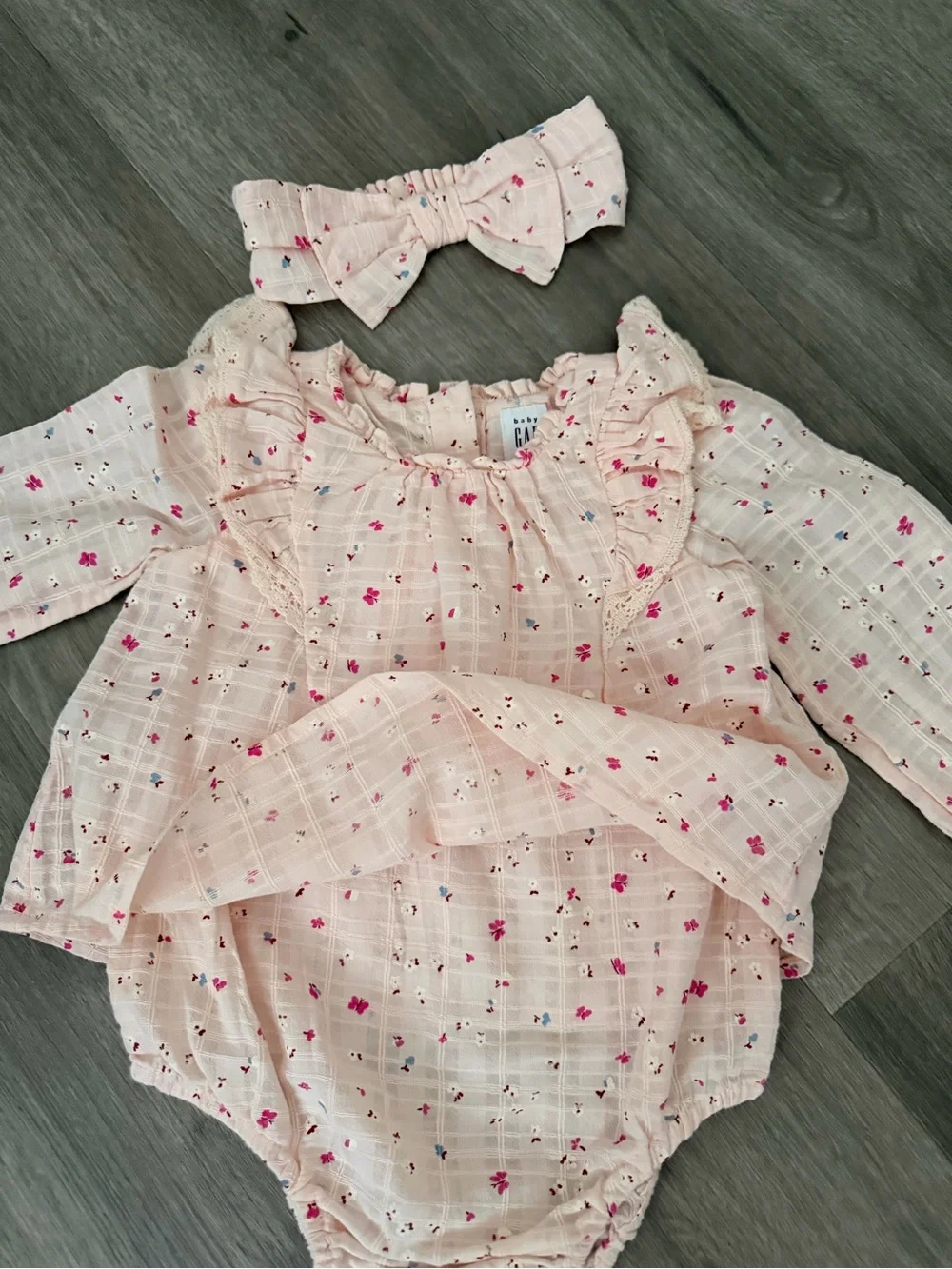 GAP Pink Floral Baby Bodysuit with Headband